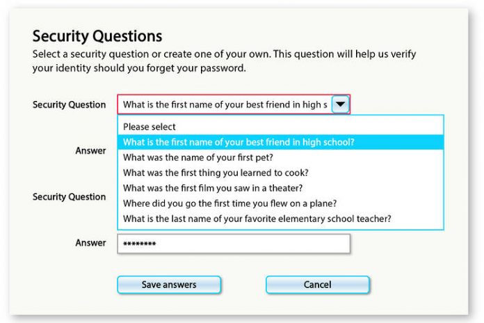 سوالهای امنیتی که در شبکه‌های اجتماعی پاسخ داده می‌شوند : نام اولین معلم مدرسه شما چیست؟